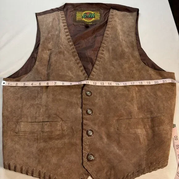 Vintage G-III Pelle Global Brown Suede Leather Vest Western Button Front Mens L - Picture 10 of 11